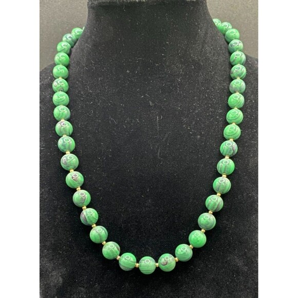 Green Black & Gold Plastic Bead Necklace - Free Shipping - Picture 1 of 6